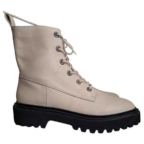 Madewell The Rayna Lace Up Boot in Leather Cream Harvest Moon Women's Sz 8.5 - Picture 1 of 8